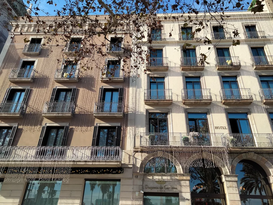 Duquesa de Cardona hotel building on Passeig de Colom with Port Vell waterfront, Barcelona